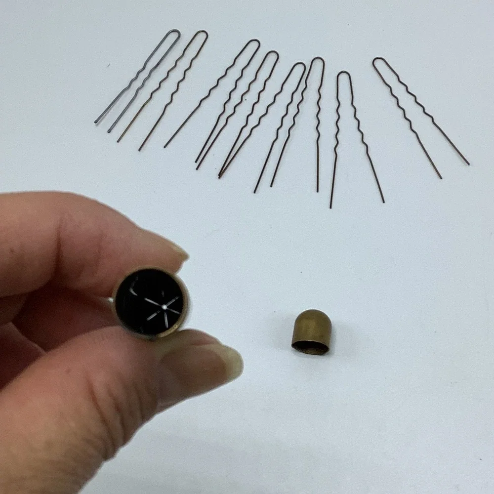 Vintage Gold Metal Bobby Pin Tube Holder & 8‎ Bobby Pins